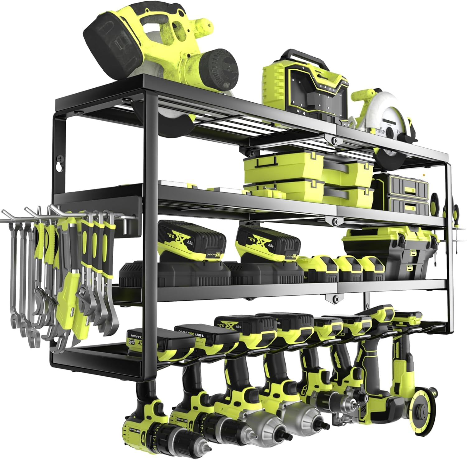 4層式壁掛け電動工具オーガナイザー、充電ステーション付き、頑 - Power Tools Storage のレビューと価格