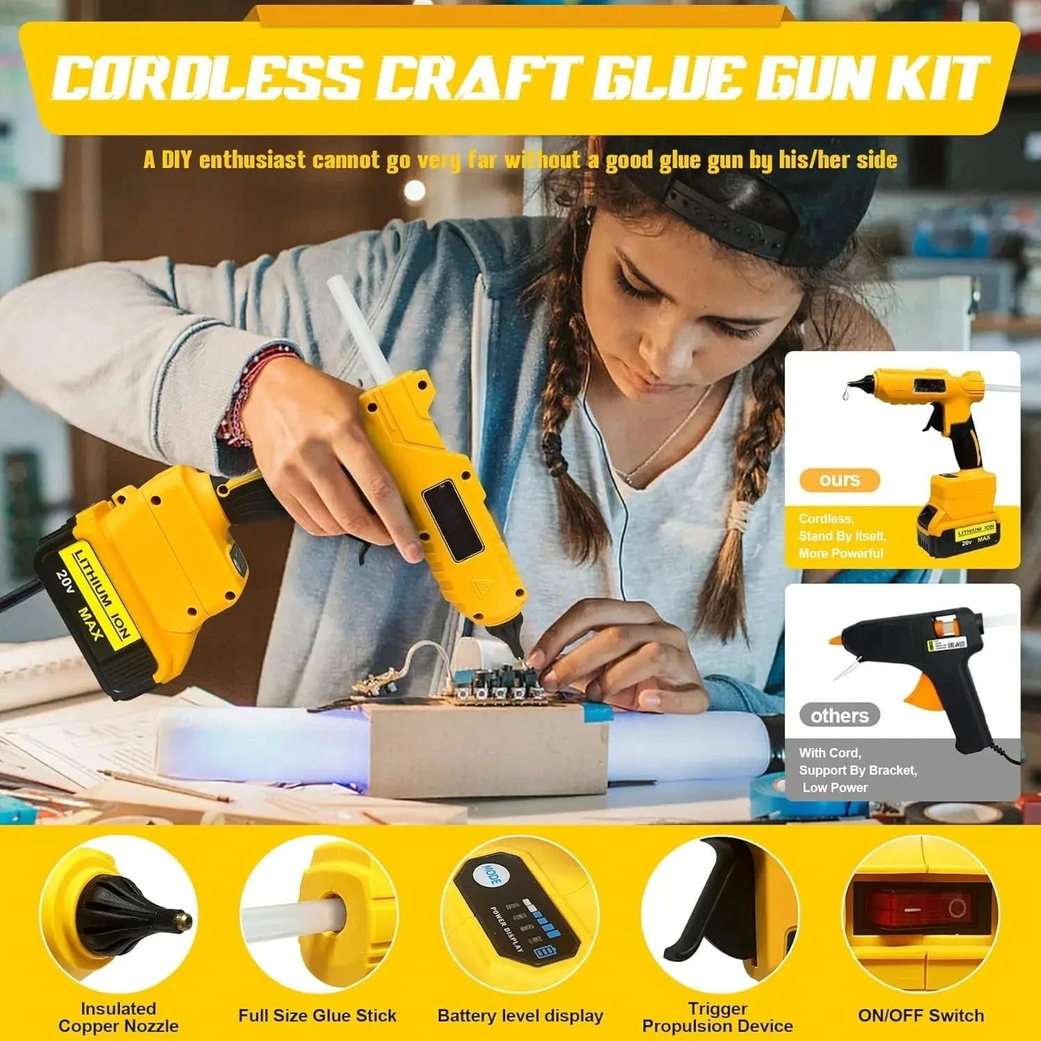 コードレス電動ハンドヘルドホットグルーガン 修理DIYツール - Power Tools Battery Repair のレビューと価格
