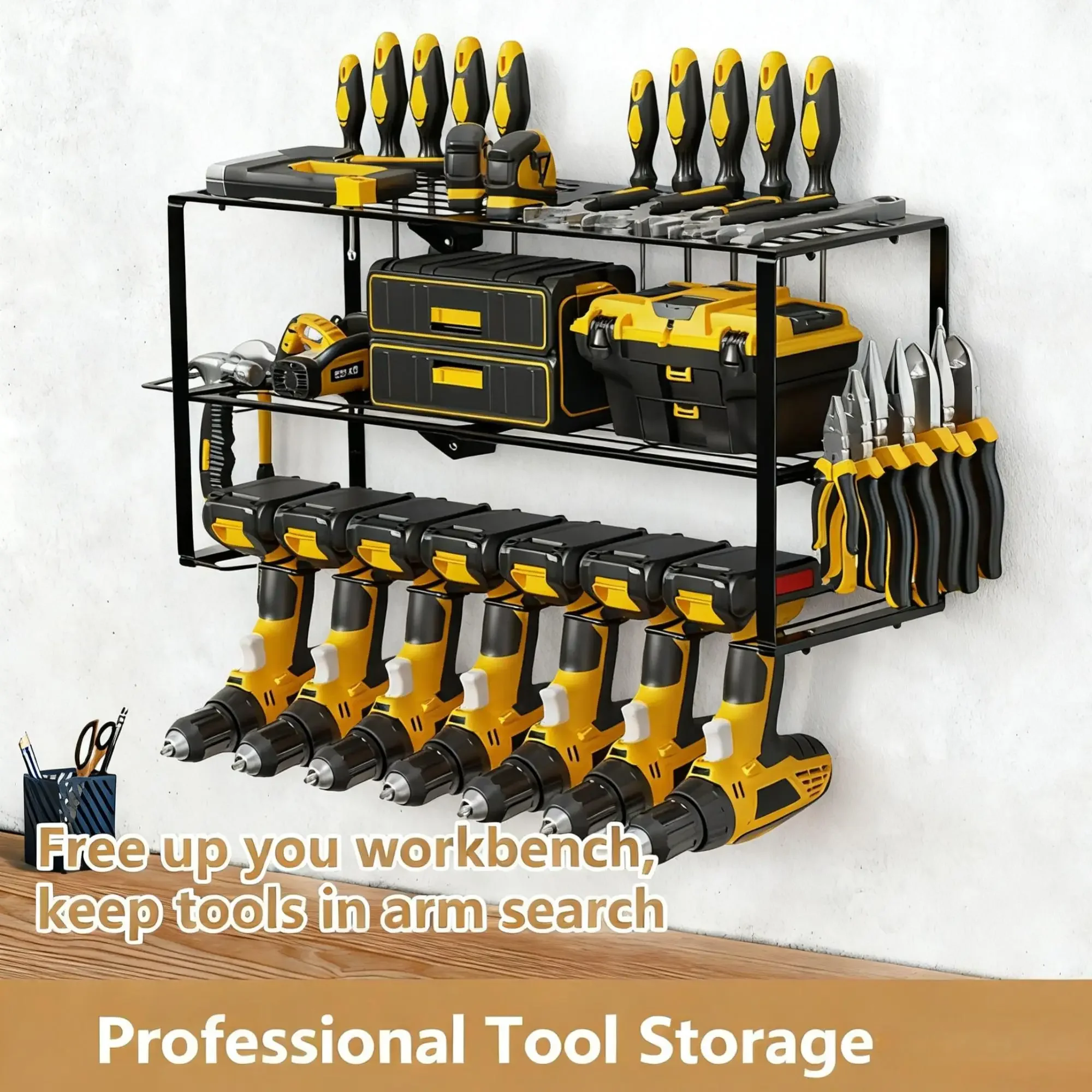 頑丈な壁掛け式電動工具オーガナイザー 3段コードレスドリルホ - Power Tools Storage のレビューと価格
