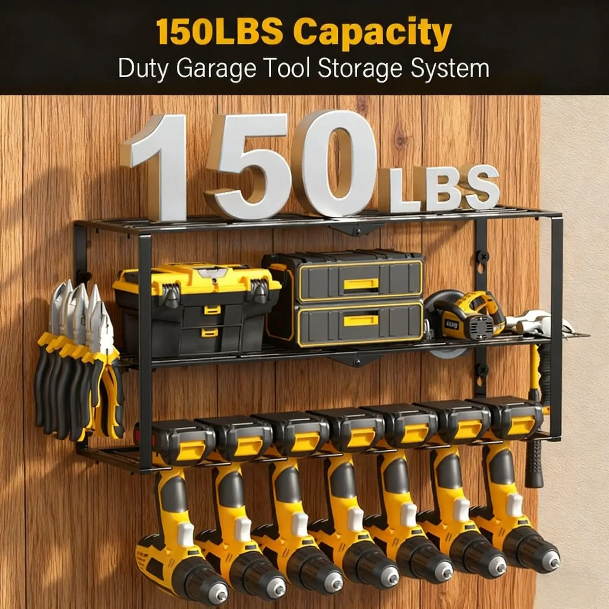 頑丈な壁掛け式電動工具オーガナイザー 3段コードレスドリルホ - Power Tools Storage のレビューと価格