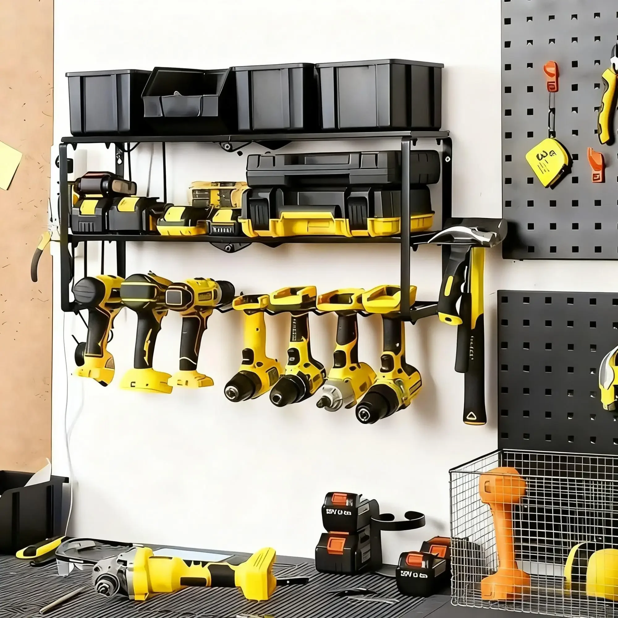 頑丈な壁掛け式電動工具オーガナイザー 3段コードレスドリルホ - Power Tools Storage のレビューと価格