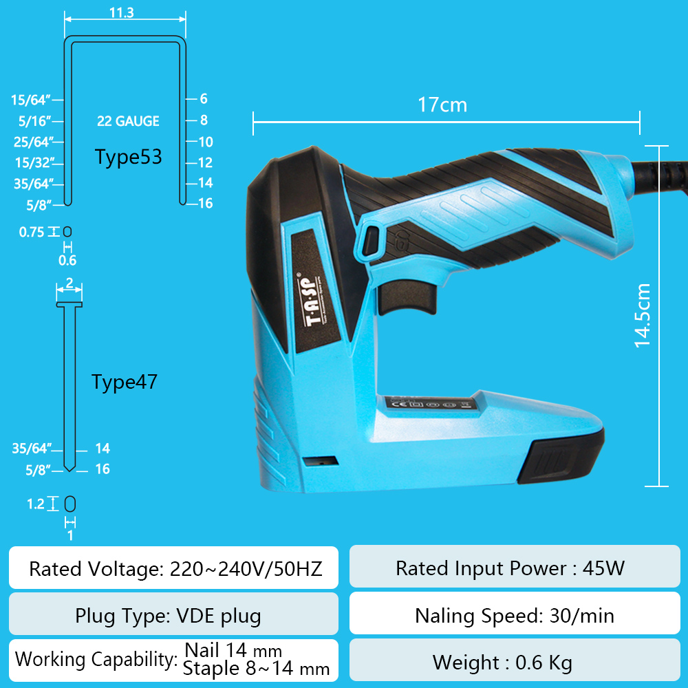 230V 2in1電動ステープルガン、建築用ステープラー、釘 - Power Tools In Construction のレビューと価格